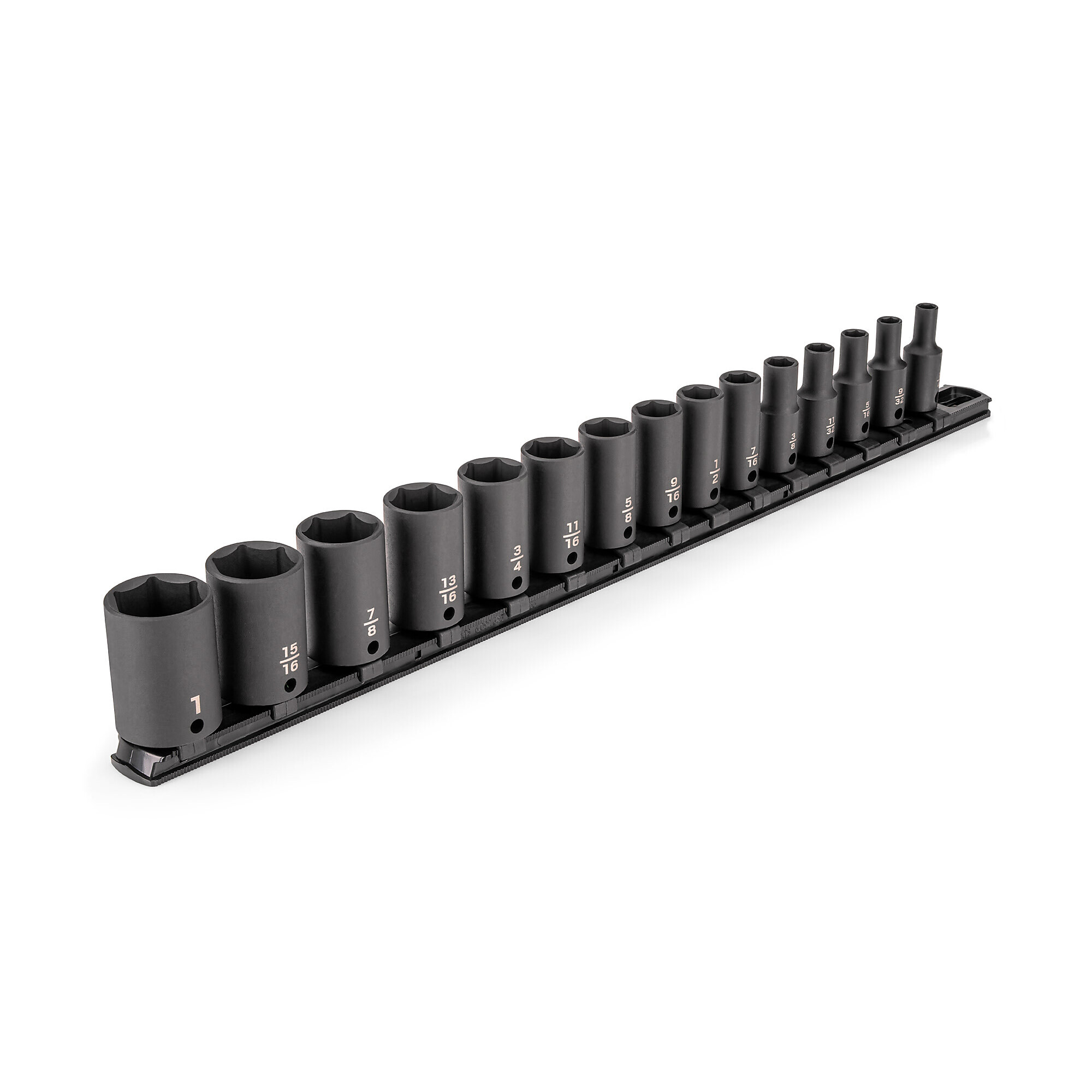 TEKTON 3/8 Inch Drive Semi-Deep 6-Point Impact Socket Set with Rail, 15-Piece (1/4 - 1 in.) | SID91118